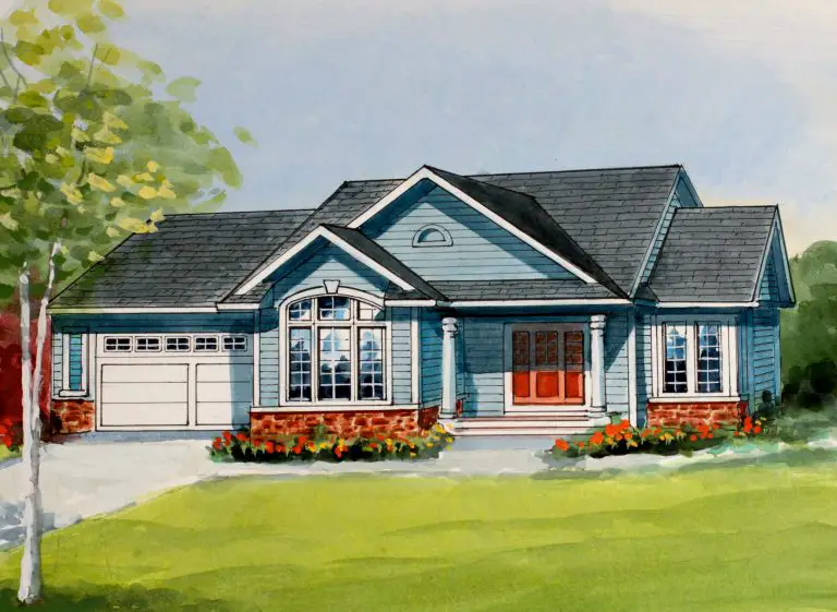 Illustration of a charming blue suburban house.