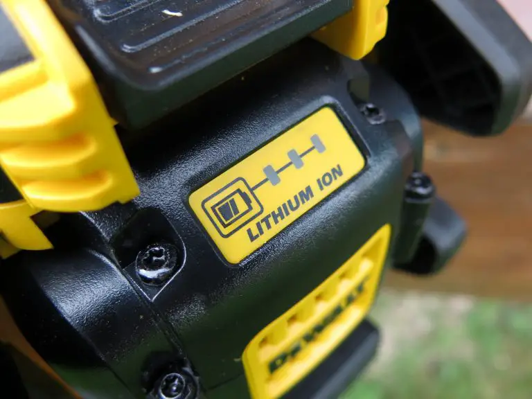 Power tool with lithium-ion battery label.