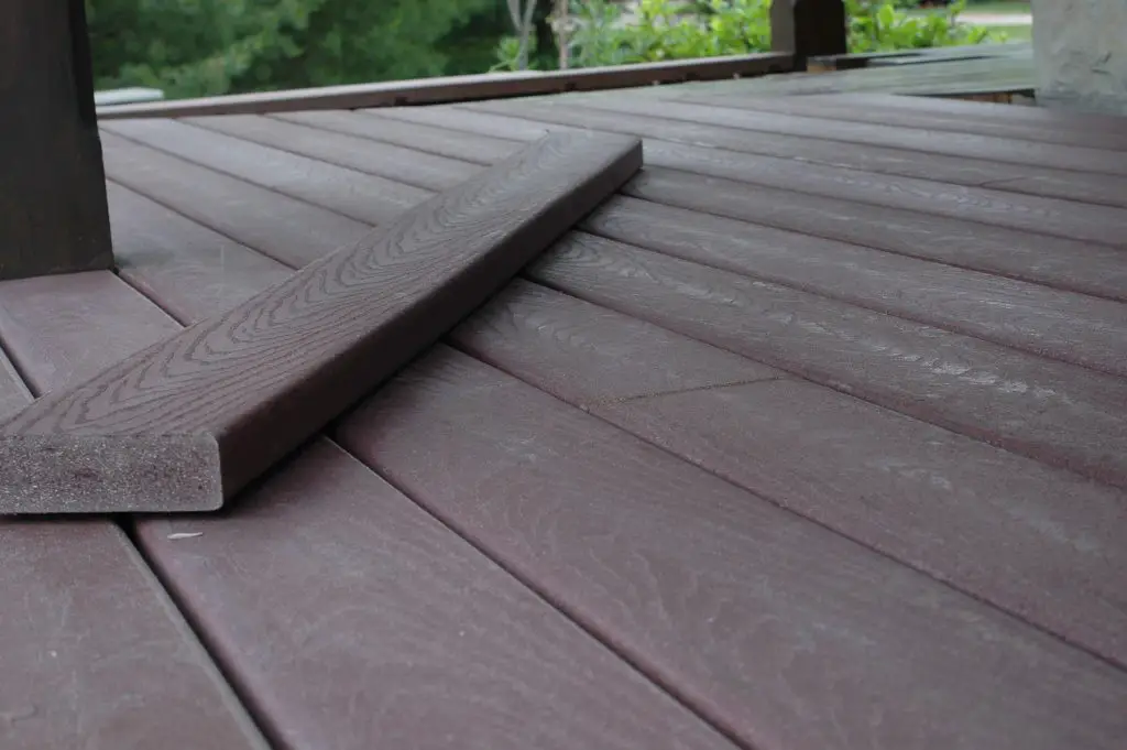 Close-up of brown composite decking boards