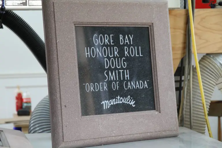Gore Bay Honour Roll plaque in wooden frame.