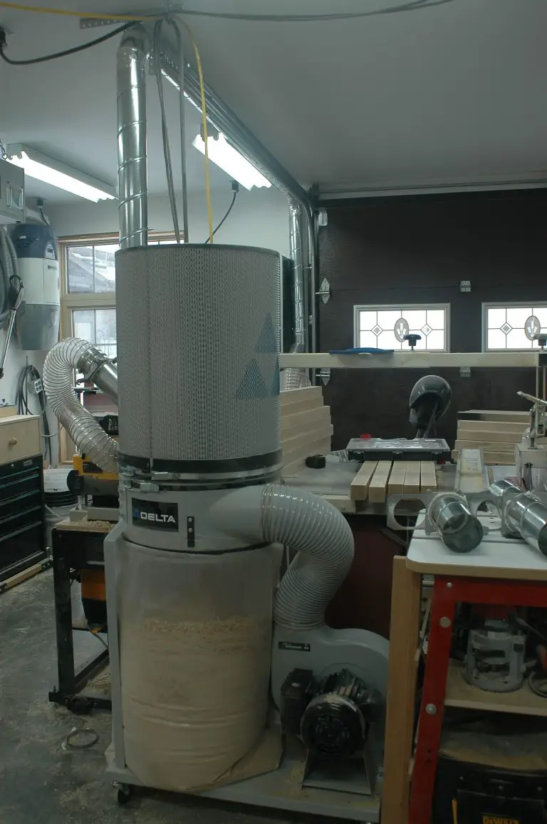 Dust extractor in woodworking shop with equipment