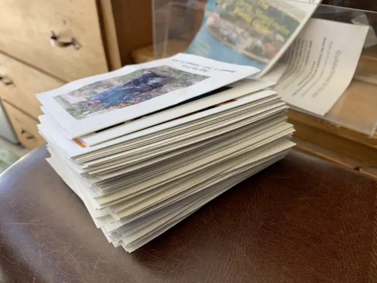 Stack of printed documents on a chair