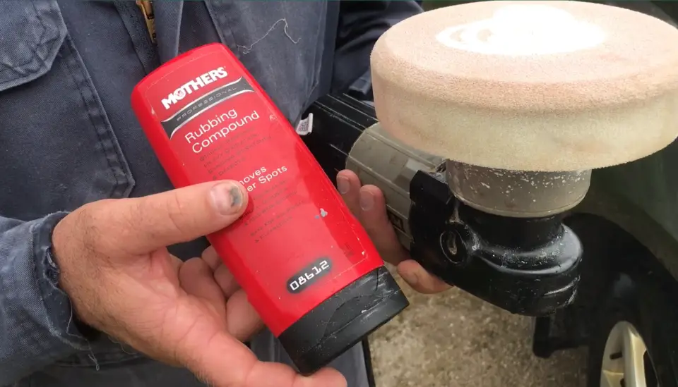 This is the kind of rubbing compound I like to use for all kinds of autobody buffing. My 6″ random orbit sander is fitted with a foam polish pad for the job of buffing out autobody scratches.