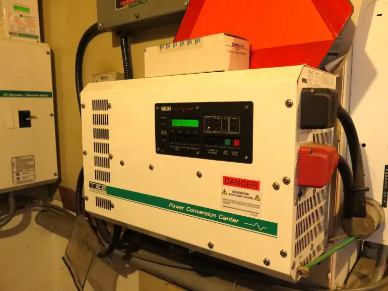 Power conversion centre with controls and warning labels.