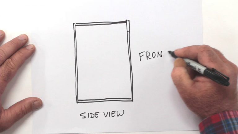 Hand drawing front and side view of frame.