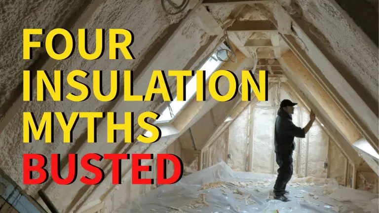 Man installing attic insulation with four myths busted.