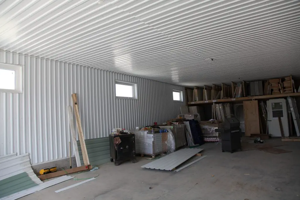 Interior of a large storage or workshop space.
