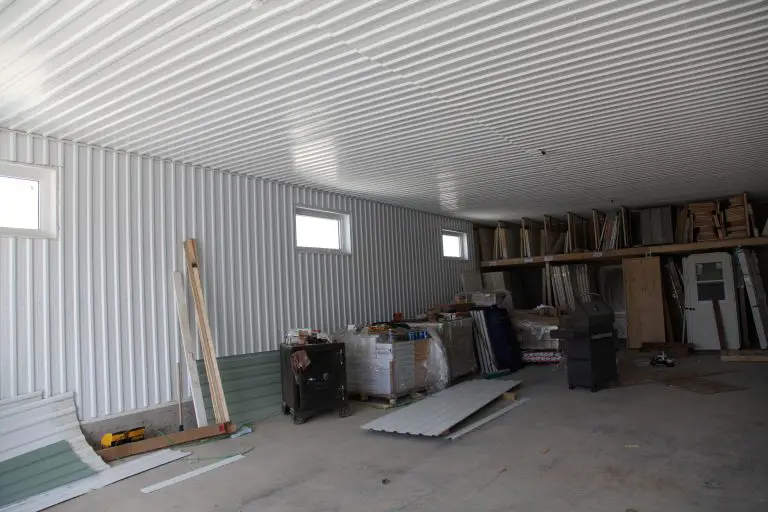 Interior of a large storage or workshop space.