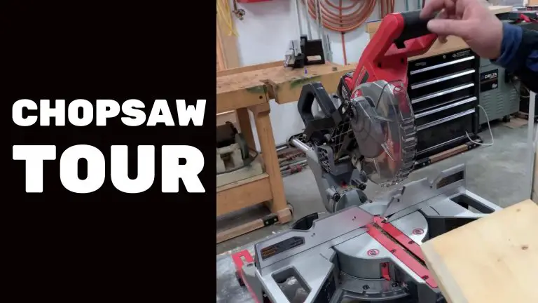 Workshop chop saw and tools demonstration.