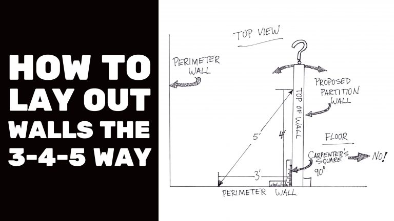 Diagram showing wall layout using 3-4-5 method.