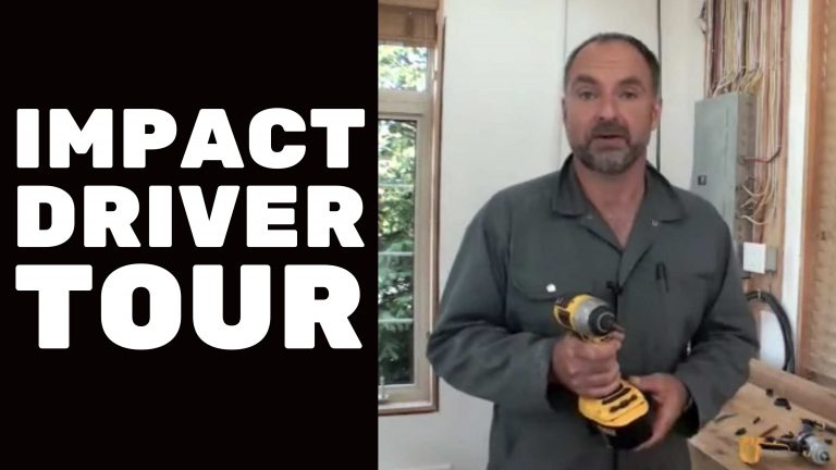 Man demonstrating impact driver tool in workshop.