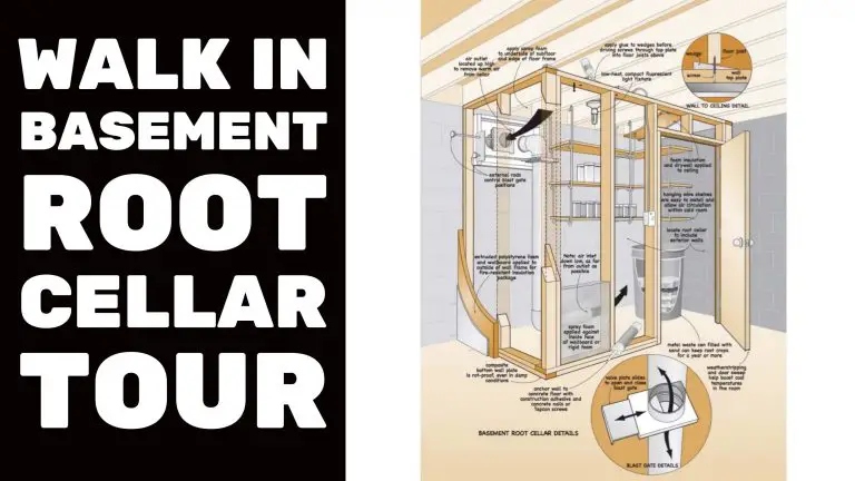Basement root cellar construction diagram with storage features.