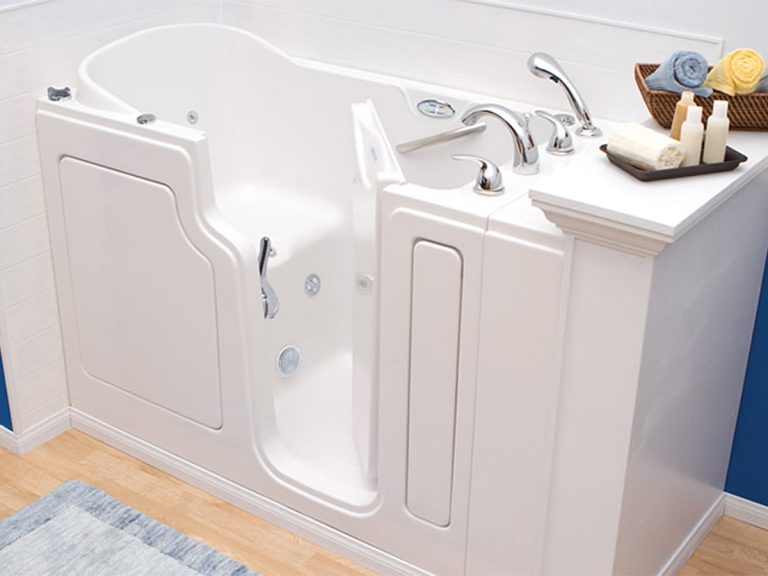 Accessible walk-in bathtub with safety door
