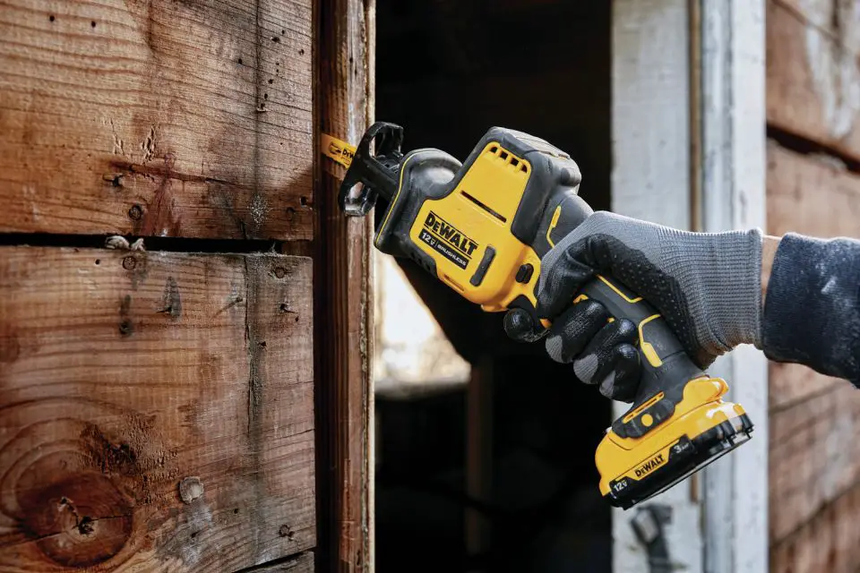 Here’s another style of compact recip saw. Smaller models like this one accept the same blades as full-size models, but they’re more maneuverable and lighter in weight.