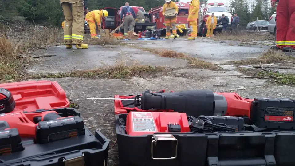 The local fire department where I live keeps a couple of reciprocating saws with metal-cutting blades for opening up vehicles at the scene of accidents. These saws are at least as fast as the hydraulic jaws of life that are traditionally used to extract people from auto wrecks.
