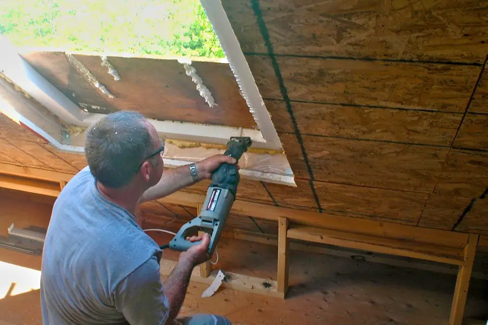 A reciprocating saw is a precision demolition tool that often is the first thing used in renovations. Here I am using a corded recip saw to cut through a roof for skylight installation.