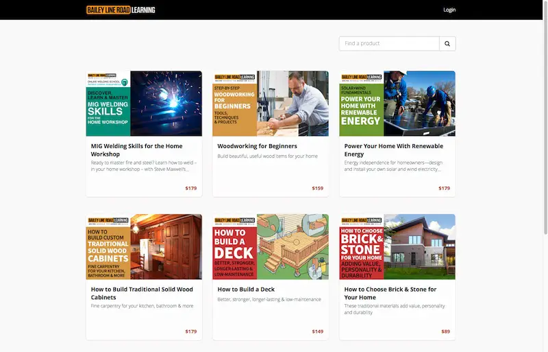 Online home improvement courses and workshops display.