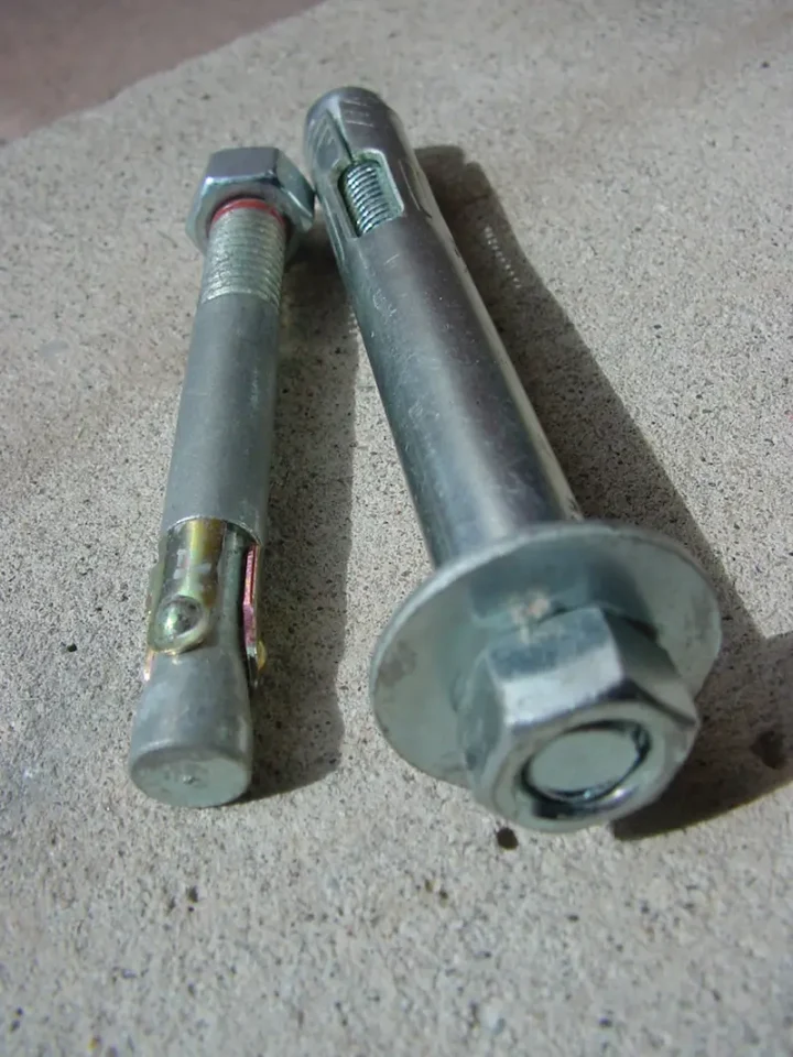 These expanding metal anchors work well for heavy-duty masonry anchoring applications. Sometimes called Hilti bolts after the company that made them popular.