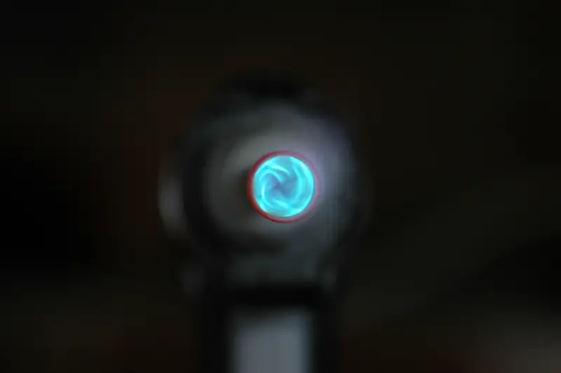 Looking down the end of the TS8000 in action, you can see the swirling flame pattern caused by the angle internal plates in the nozzle. Swirling is one reason why this torch burns so hot.