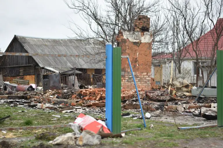 Destruction aftermath in rural area.