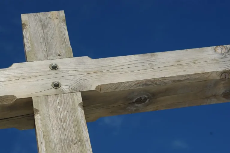 Wooden cross against clear blue sky