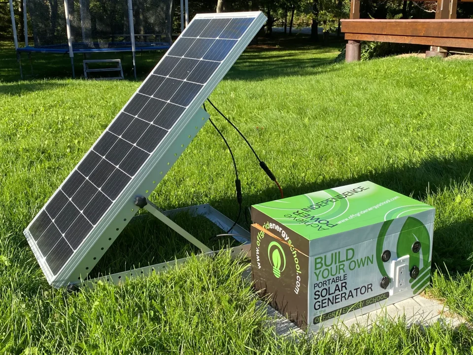 Portable solar generator setup on grass