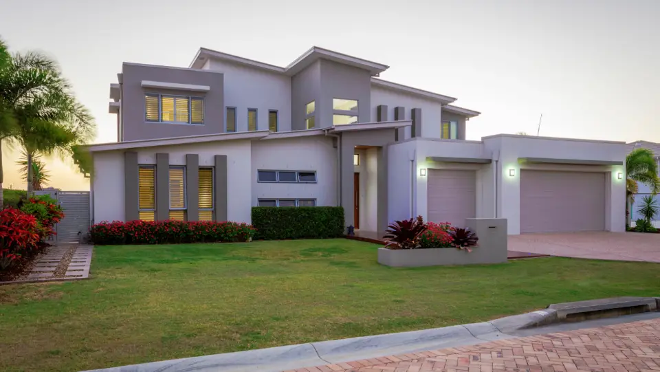 Modern two-storey house with landscaped garden