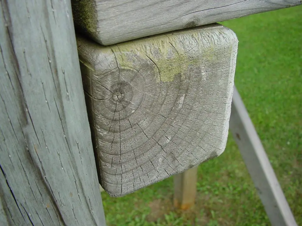 Use a router to create a rounded profile on the edges of all playset components. This pressure-treated wood is more than 20 years old and still rot-free.