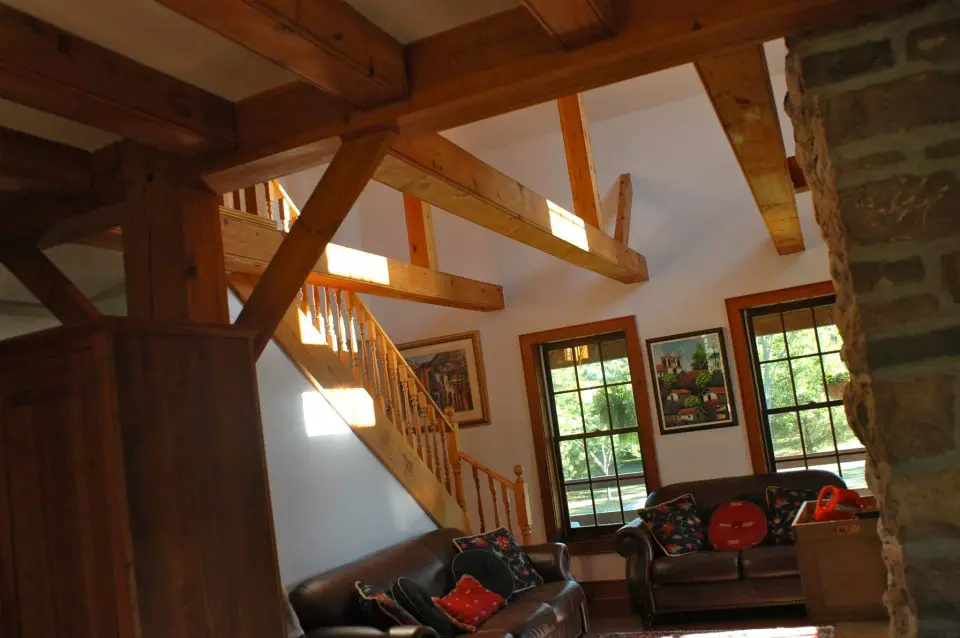 This is the livingroom of the house my wife, Mary, and I built for our family. We did this timber work with traditional joinery but could have done it with Timberlinx.