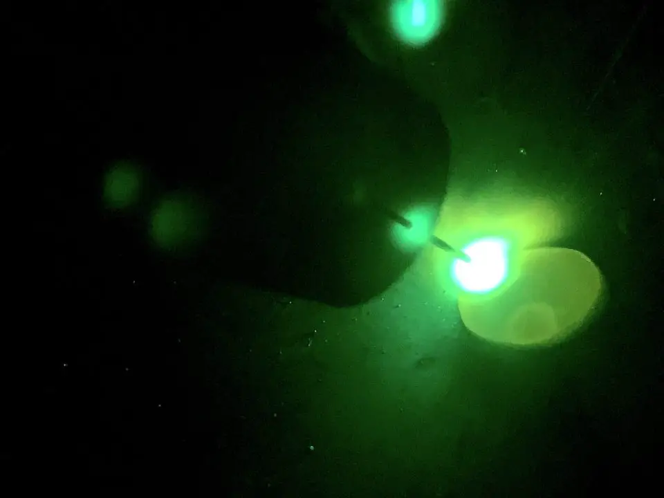 This video screenshot from my online welding course MIG WELDING FOR BEGINNERS shows the bright colour arc, the slightly darker molten weld pool, the wire, and the gun the wire comes out of.