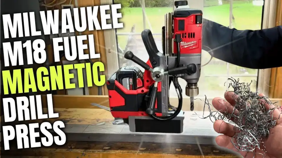 Milwaukee M18 Fuel magnetic drill press in workshop