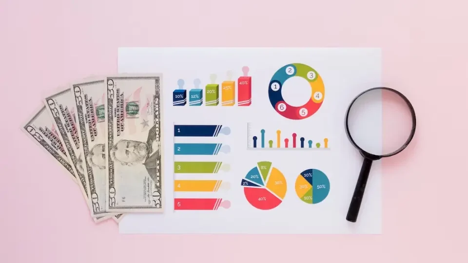 cash charts magnifying glass