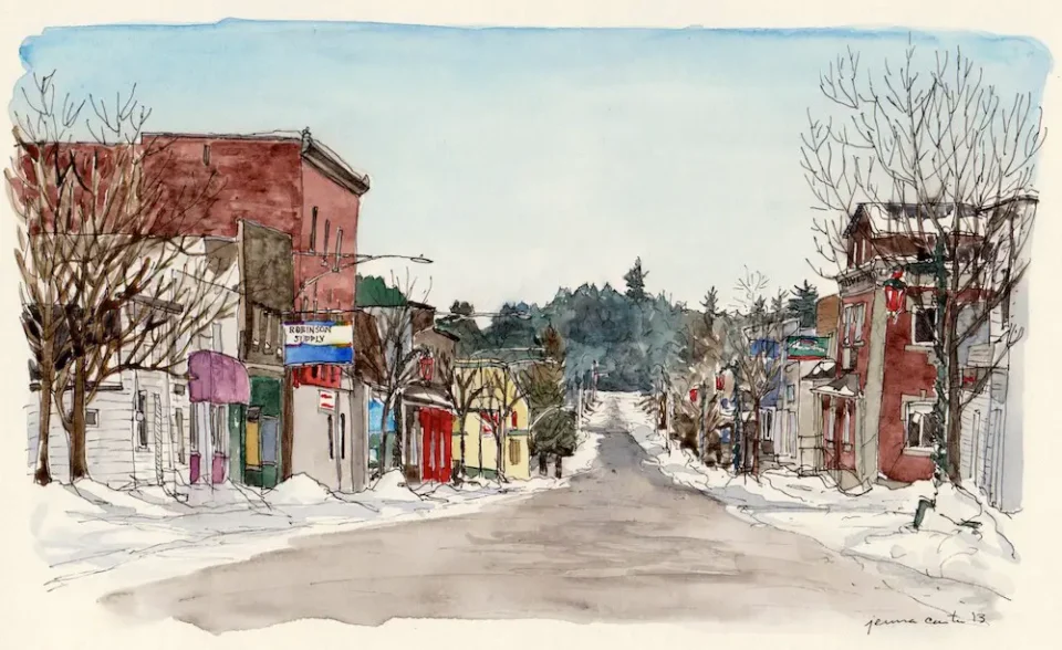 An artist’s rendition of the little town nearest us, Gore Bay, Ontario, Canada