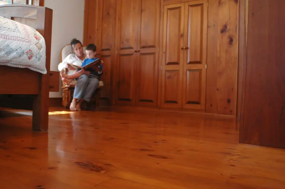 The built-in cabinets in the background make full use of biscuit joinery to hold parts together. This room is one of the bedrooms in our house.
