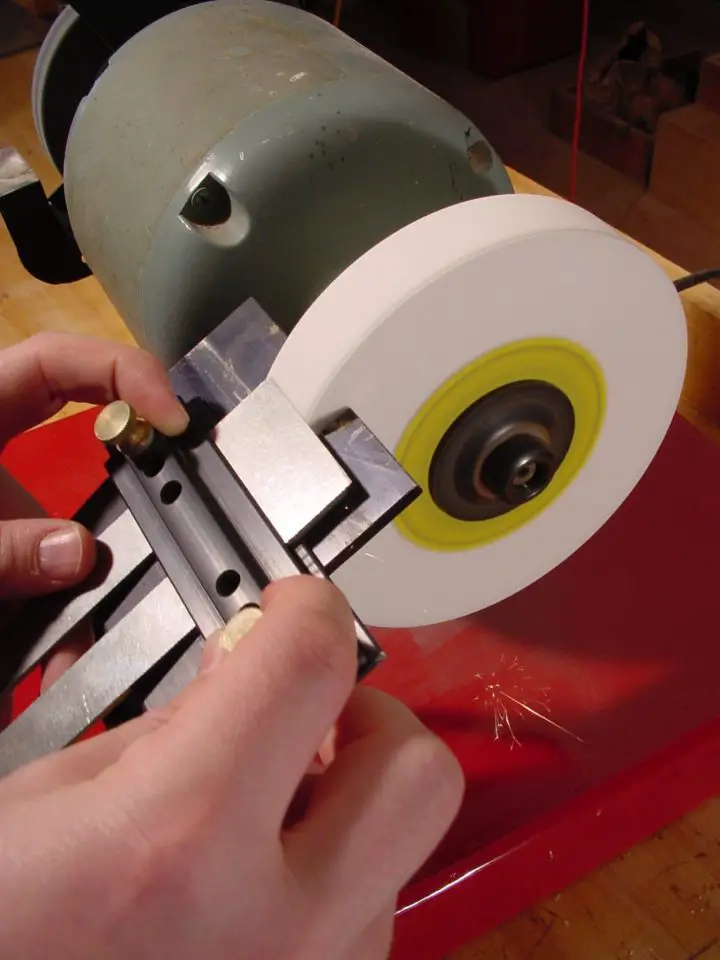 This setup is excellent for grinding a plane blade to the correct bevel angle. The soft-bond cool-running wheel and the accurate sliding tool rest assembly make it easy to be accurate.