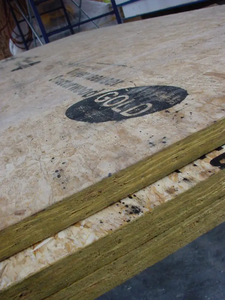 Normally I’m not a fan of oriented strand board (OSB) products, but this 3/4″-thick OSB subfloor has worked very well over the last 15+ years in the second floor of my workshop. Solid, strong and dense, this makes for a very quiet floor.