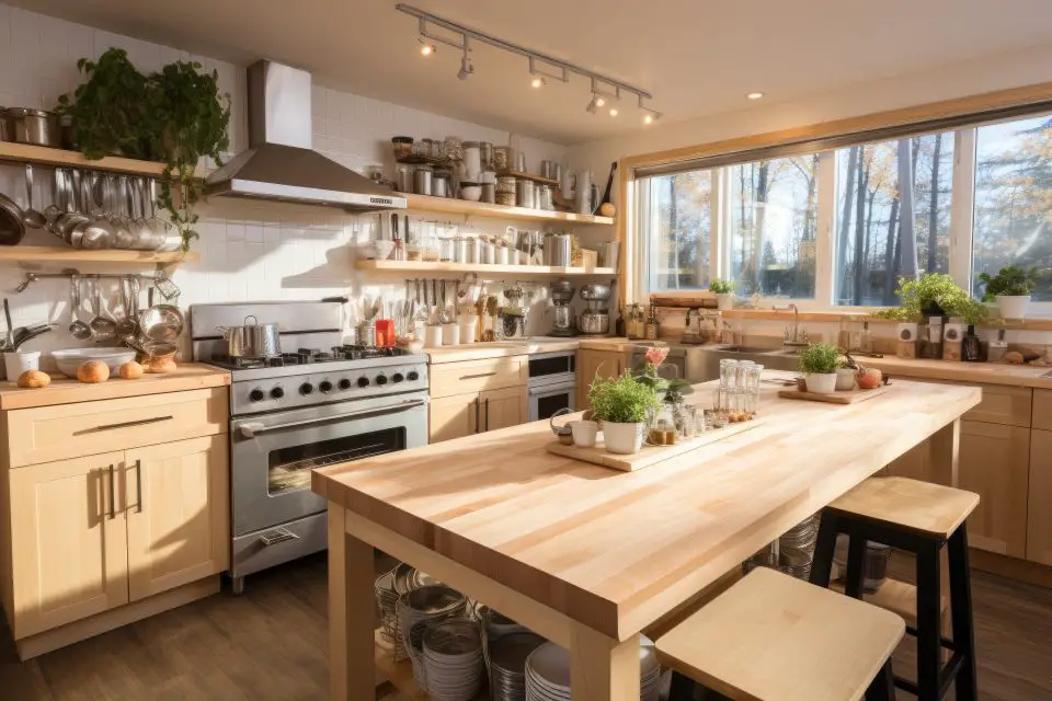 Butcher block kitchen countertop