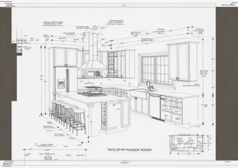 Detailed kitchen floor plan design with measurements.