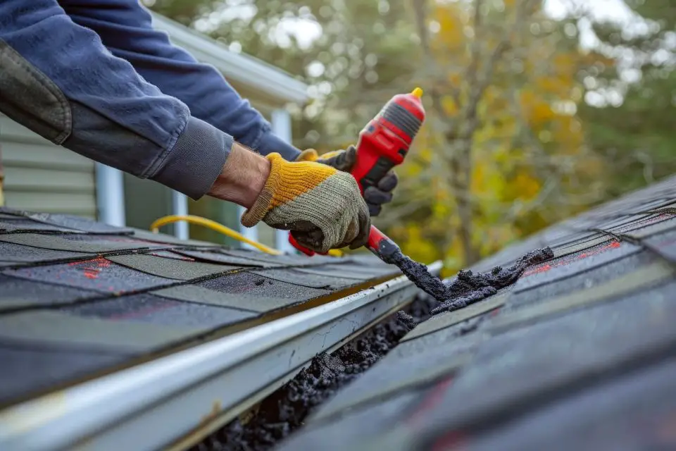 Applying sealant to shingle roof for repair