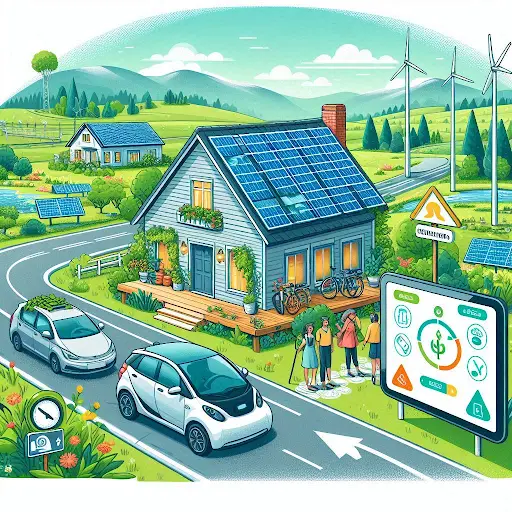 Sustainable house with solar panels and electric cars.