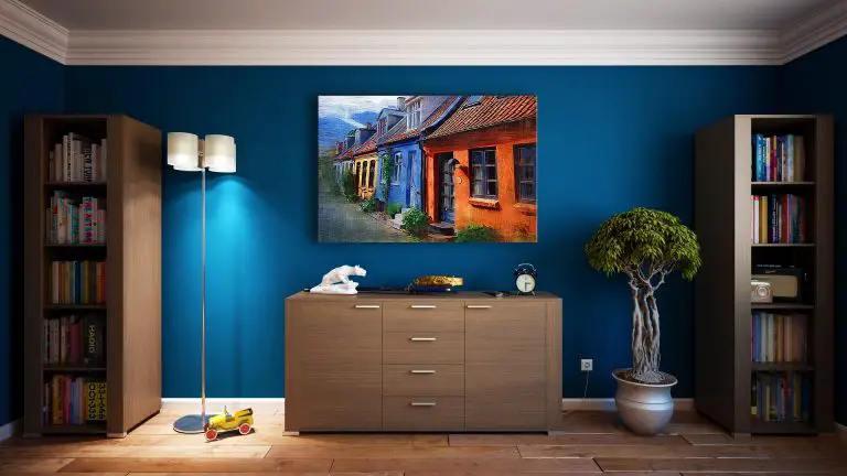 Modern living room with colourful wall art
