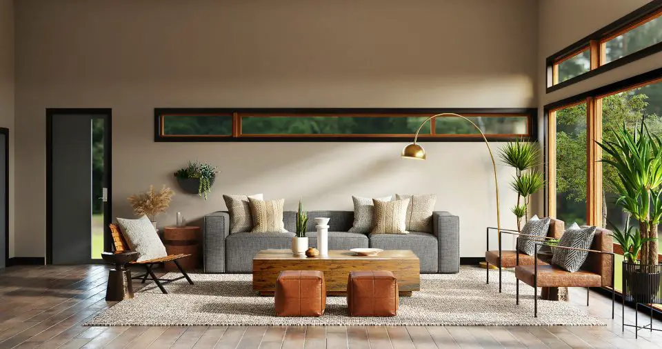 Modern living room with cozy furnishings.