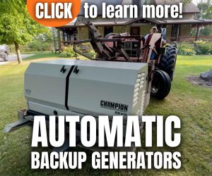 Automatic backup generator on farm with tractor.