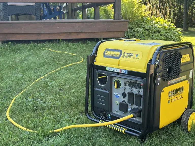Champion 11000 watts generator on grass lawn.