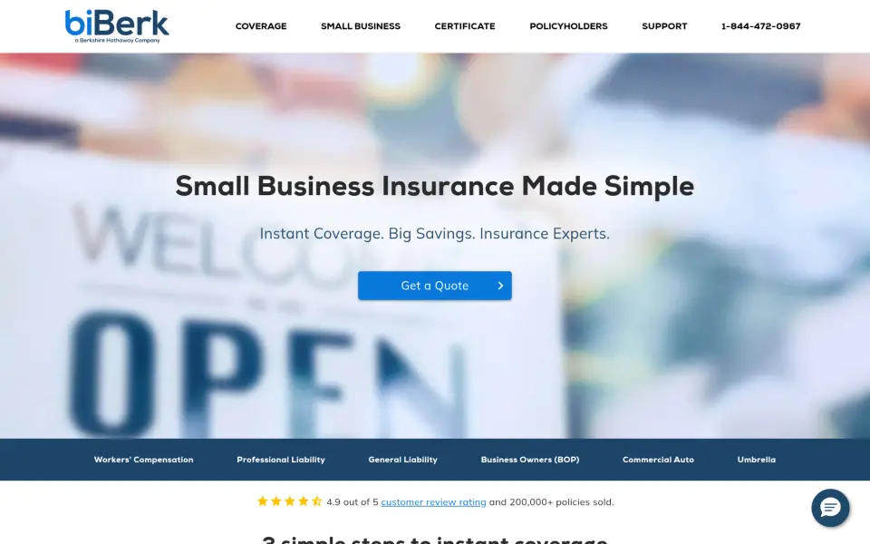 Small business insurance with instant coverage.
