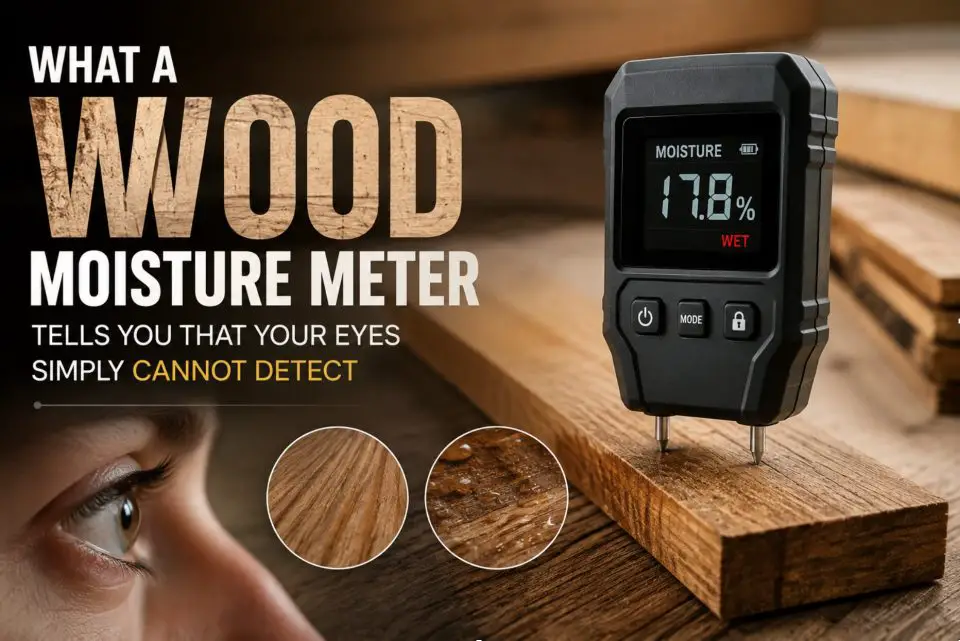 Wood moisture meter displaying 17.8% reading.