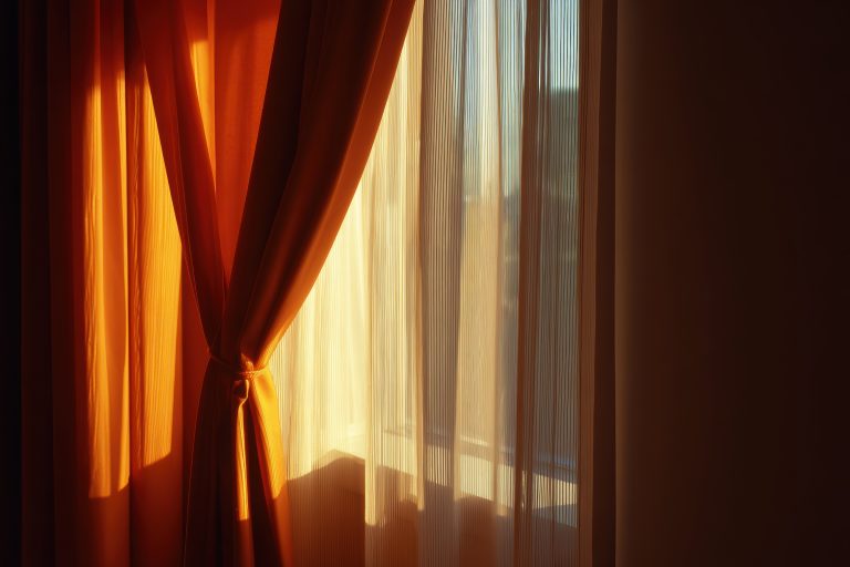 Sunlight through orange curtains
