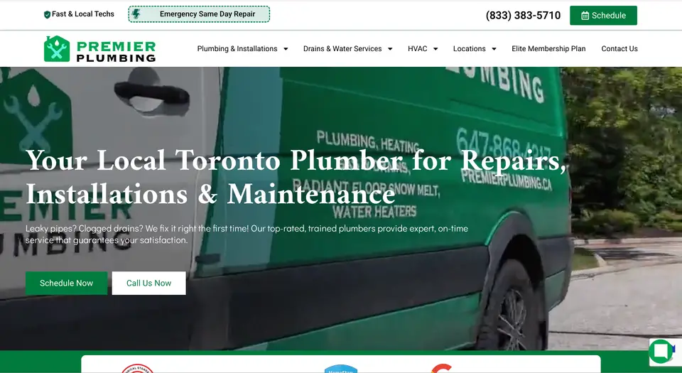 Premier Plumbing Toronto van for repairs and installations.