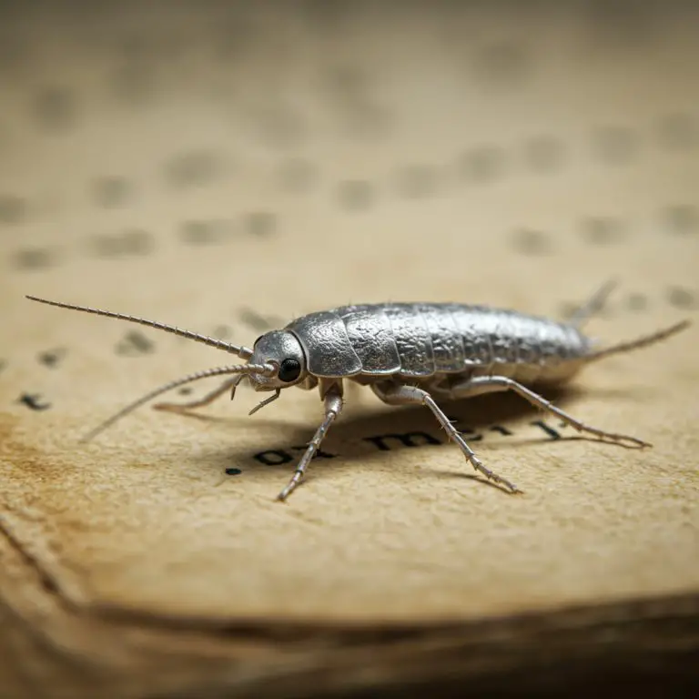 Silverfish on old book page close-up