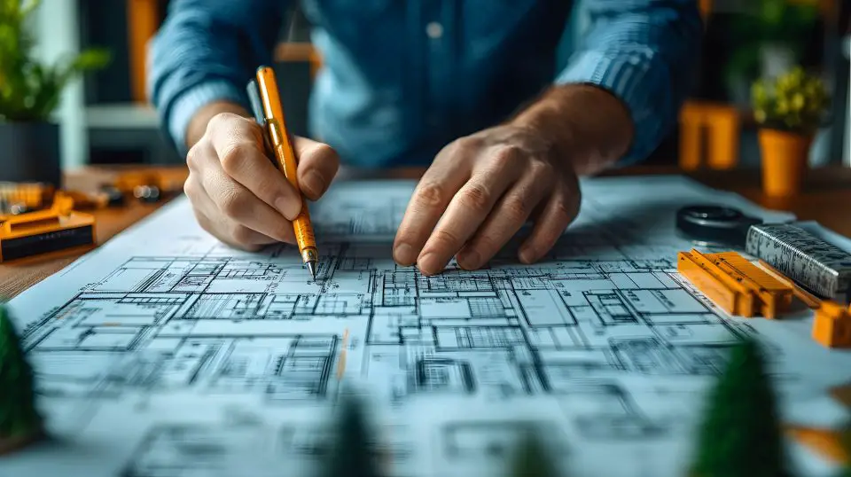 Architect drawing building plans